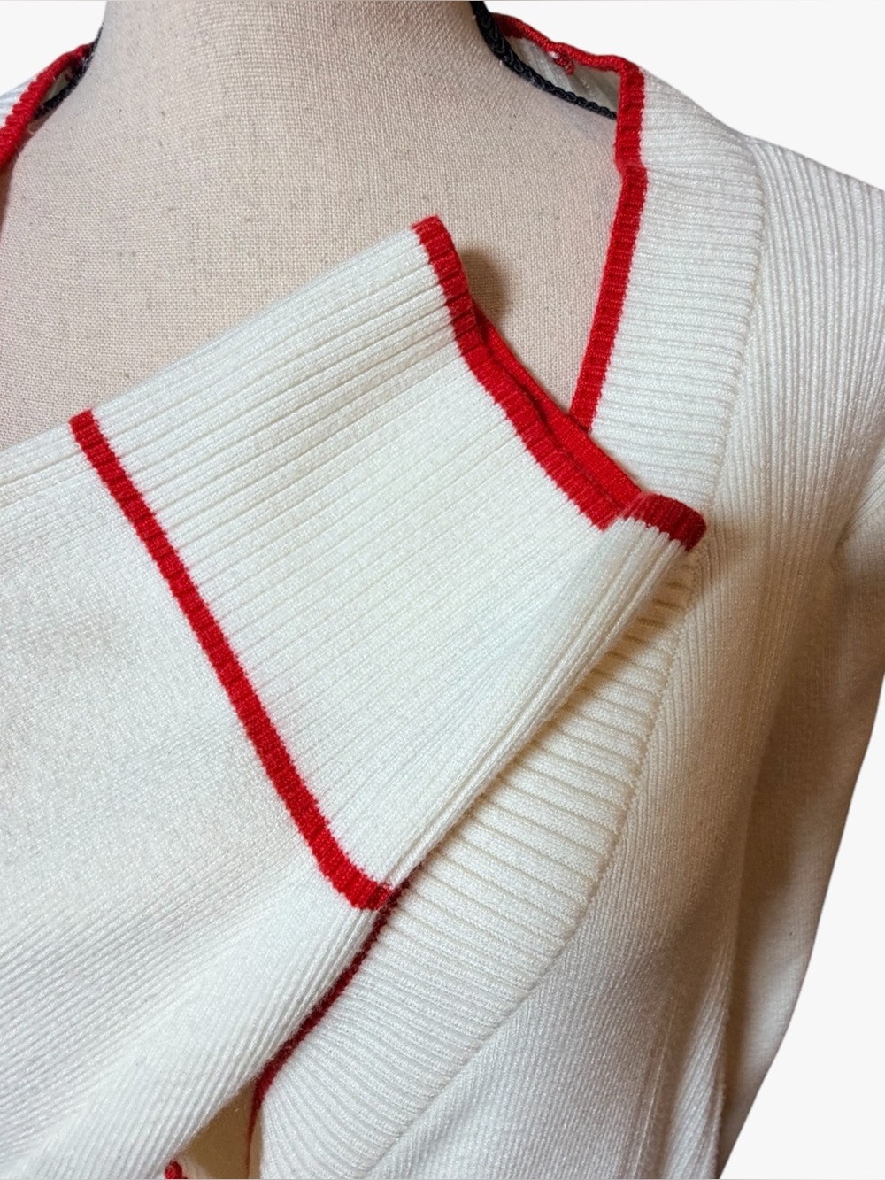 Maeve Anthropologie Ribbed Cream Cardigan Red Piping Varsity Preppy Size 2X - Picture 6 of 10